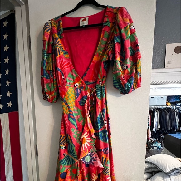 Farm Rio Macaw Ruffled Wrap Dress size Small - Picture 6 of 8